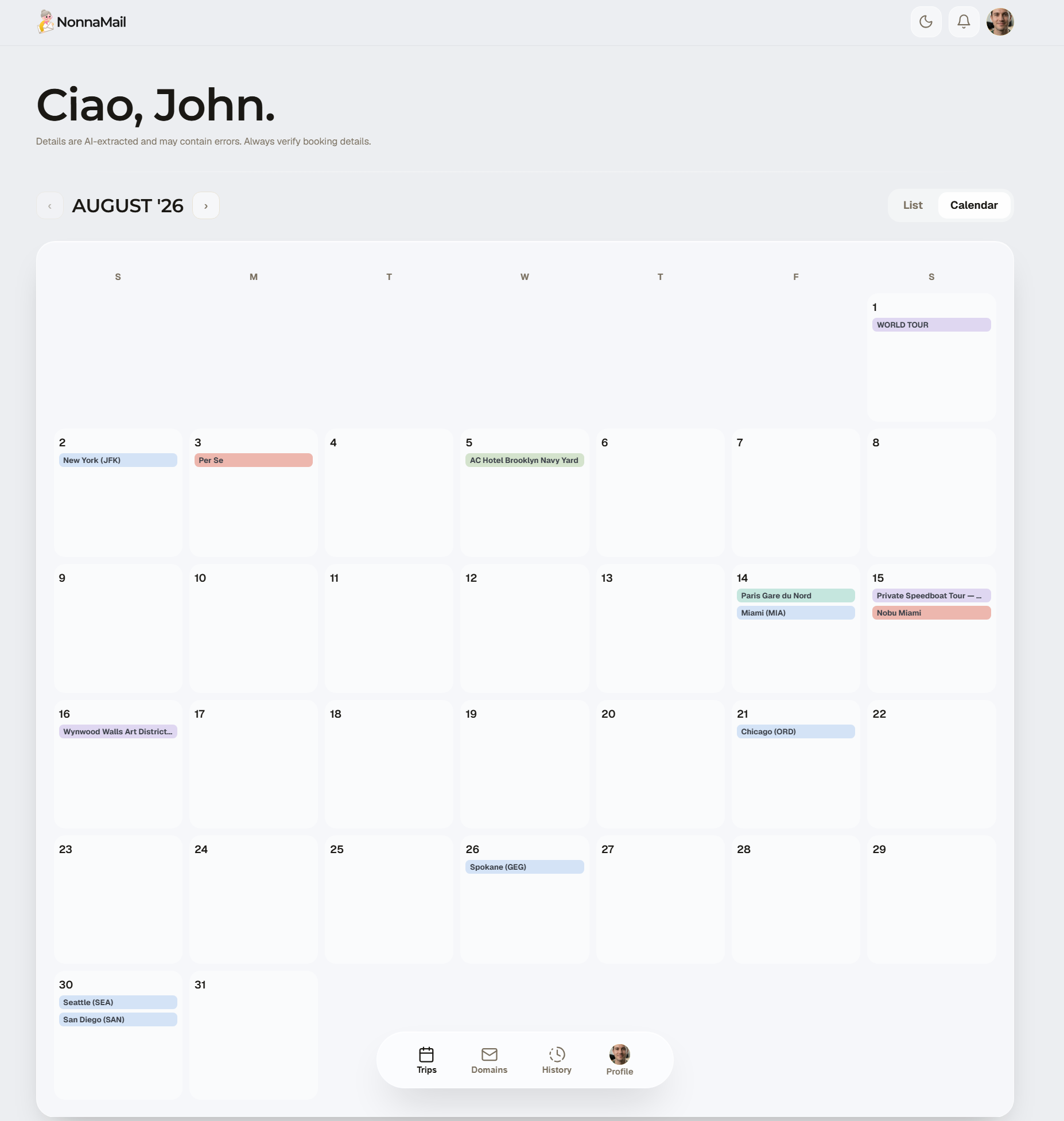 NonnaMail dashboard
